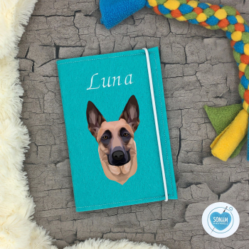 Designbeispiel der Impfpasshülle türkis hell für den Malinois